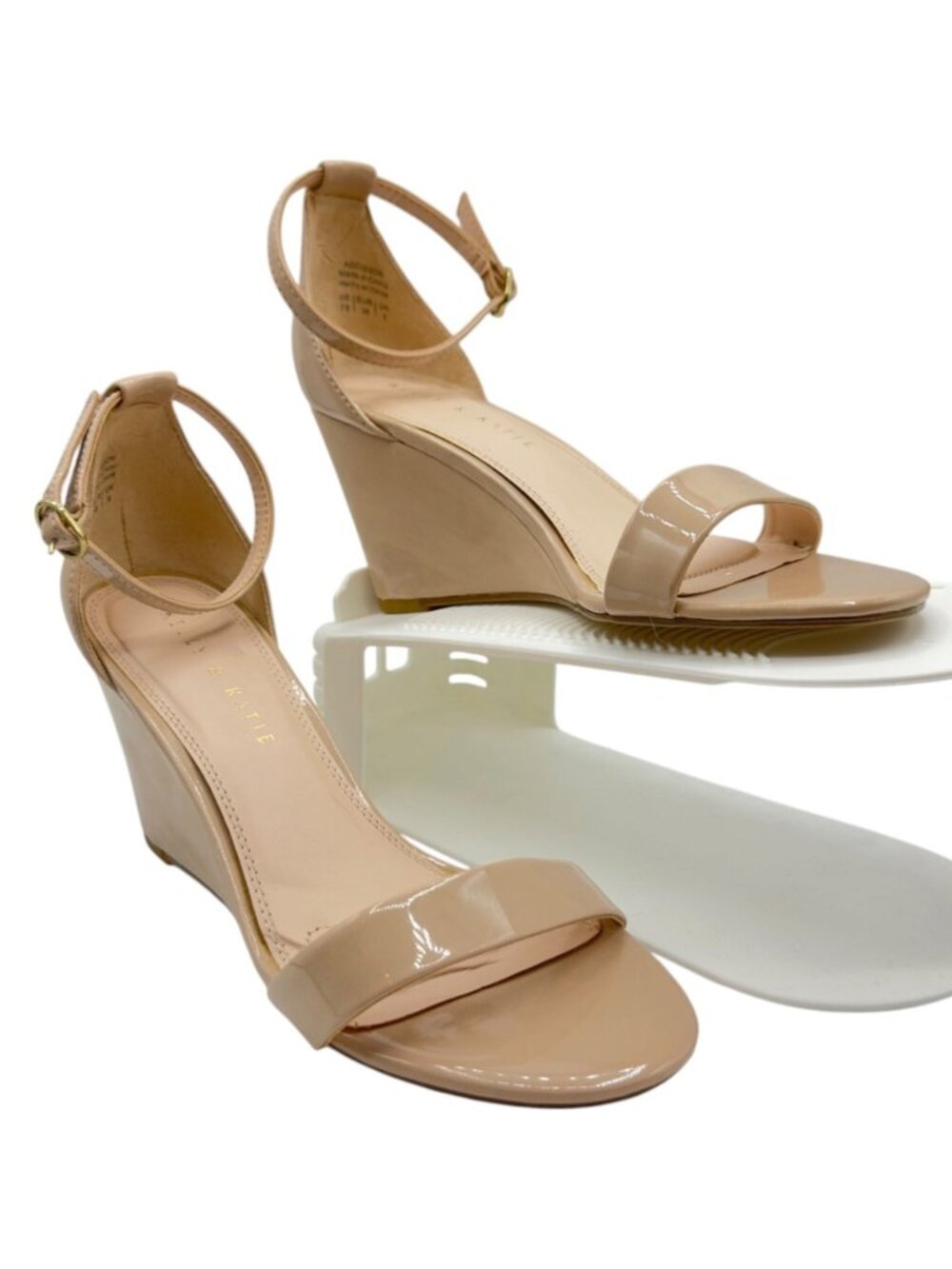 Kelly & Katie Nude Patent Wedge Sandals